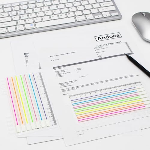 Andoca Lined Transparent Sticky Strips Assorted Colors, 0.235 x 5.5 Inch Long Highlighter Flag Tabs Index, Easy to Post, 4 Ruler Dispensers, 560 Pages Total - Image 4