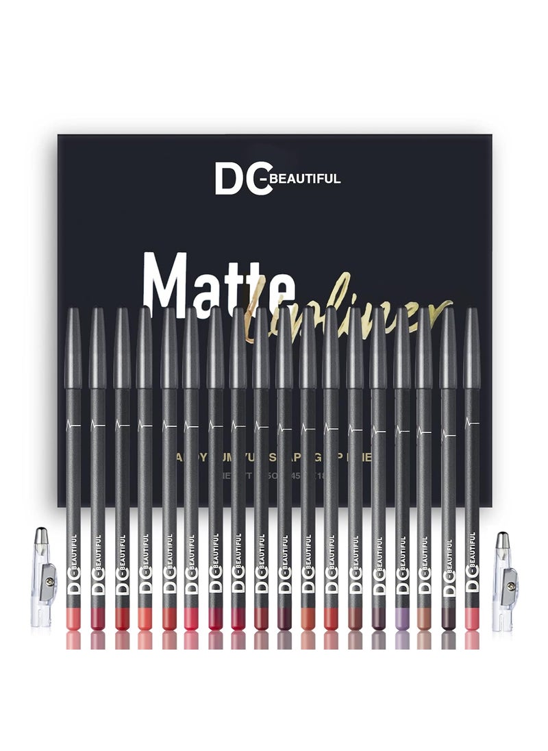 DC-BEAUTIFUL DCBEAUTIFUL 18 Colors Lip Liners Pencil Set with 2 Pencil Sharpeners Premium Waterproof Smooth Lip Pencils Long Lasting Matte Makeup Lipliners 