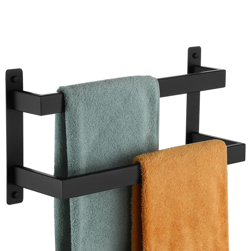 KOKOSIRI Towel Bars Black Bath Towel Holders 16 Inches Bathroom 2Tiers Ladder Towel Rails Wall Mounted Towels Shelves Rack Stainless Steel B5008BKL16
