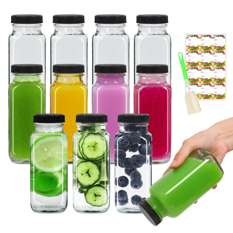 AuroTrends 8 oz Glass Bottles with Lids 12Pack 250ml Glass Bottles for Juicing Water Kombucha  Portable Glass Juicing Bottles Reusable Glass 8oz 8floz Set of 12