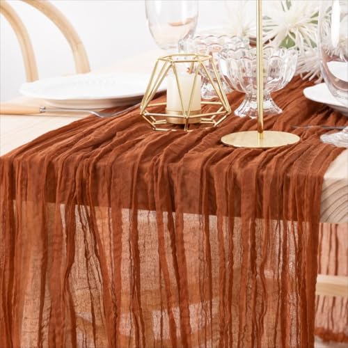 MLMW 6 Pack Fall Thanksgiving Table Runner Cheesecloth Autumn Harvest Rust Terracotta Cheese Cloth Boho Gauze 160 inch Table Runner 133ft for Wedding Party Baby Bridal Shower Birthday