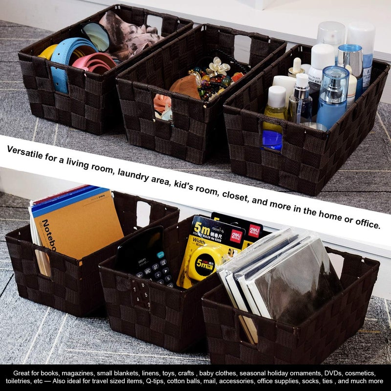Homyfort Woven Storage Cube Basket Bins Container for Shelves, Storage Boxes Tote Organizer with Built-in Handles for Bedroom, Office, Closet, Clothes, Kids Room, Nursery 3pk(Brown) - Image 2