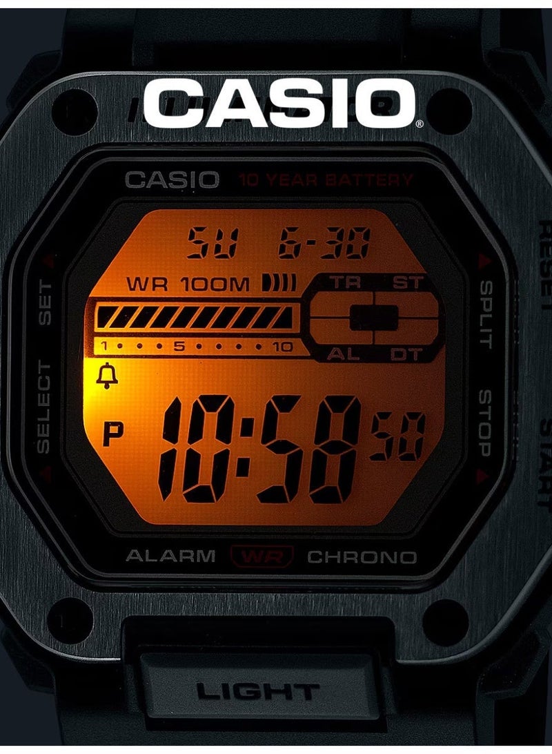 Casio Unisex Rugged Digital Square Sports Watch, Large Clear World Map LCD Screen, Matte Black Wave Resin Strap, LED Afterglow Backlight, 10ATM Water Resistant MWD-110H-1A - Image 3