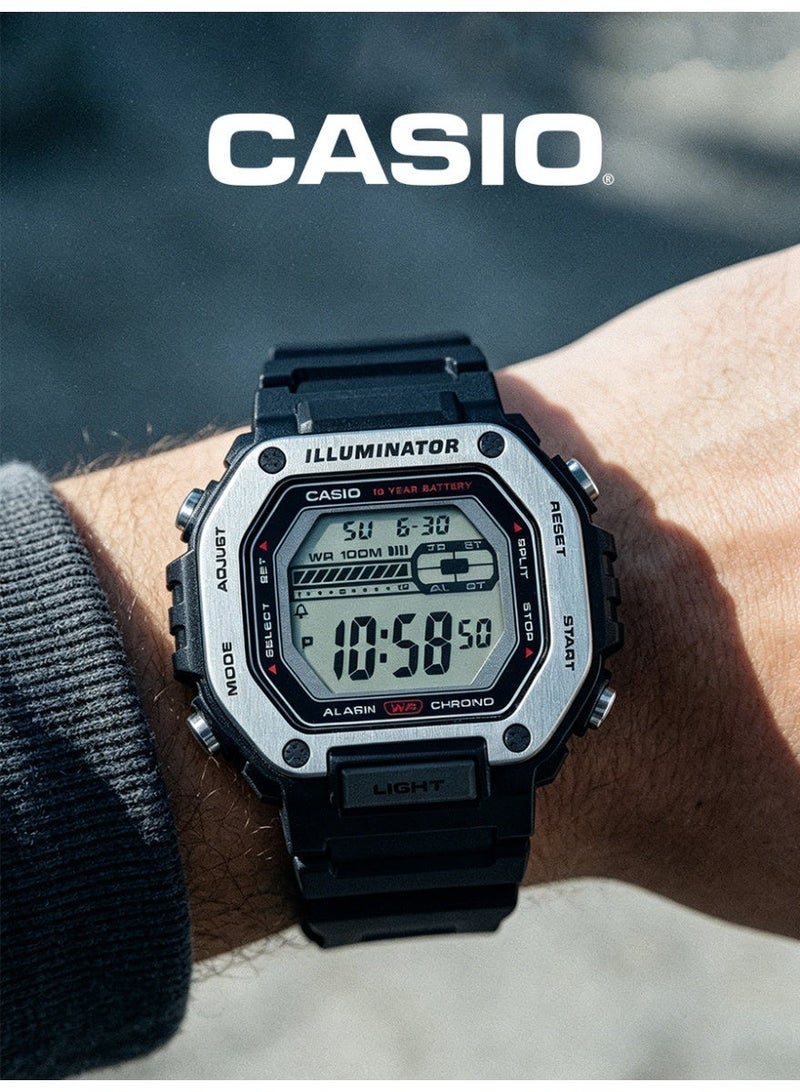 Casio Unisex Rugged Digital Square Sports Watch, Large Clear World Map LCD Screen, Matte Black Wave Resin Strap, LED Afterglow Backlight, 10ATM Water Resistant MWD-110H-1A - Image 4