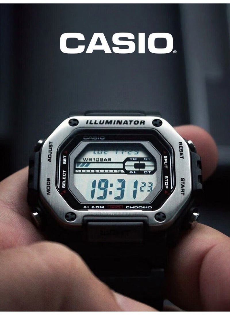 Casio Unisex Rugged Digital Square Sports Watch, Large Clear World Map LCD Screen, Matte Black Wave Resin Strap, LED Afterglow Backlight, 10ATM Water Resistant MWD-110H-1A - Image 2