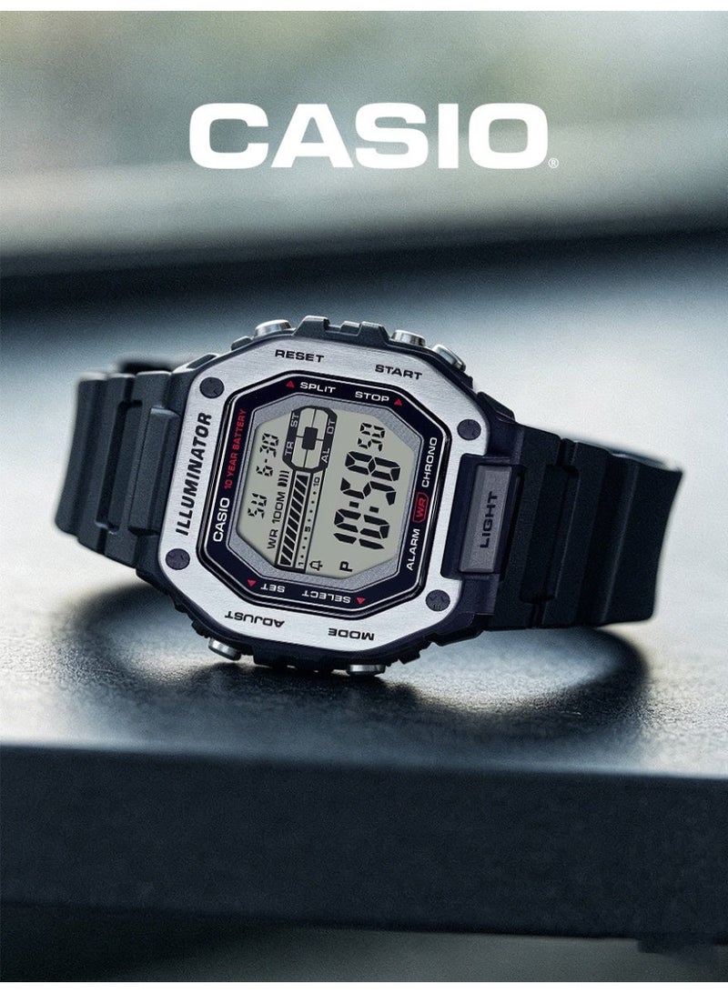 Casio Unisex Rugged Digital Square Sports Watch, Large Clear World Map LCD Screen, Matte Black Wave Resin Strap, LED Afterglow Backlight, 10ATM Water Resistant MWD-110H-1A - Image 5