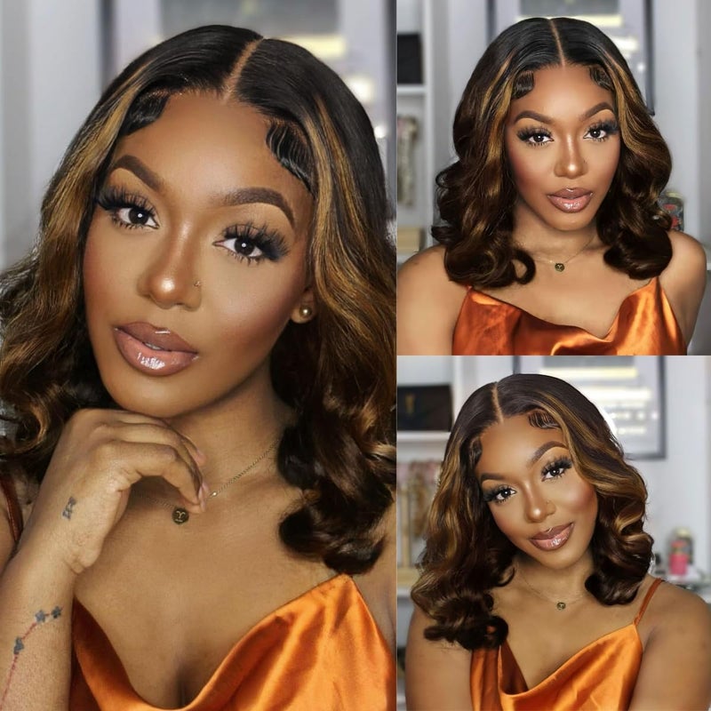 mscoco Bob Wig Human Hair 6Ã—5 Glueless Wigs Human Hair Pre Plucked Pre Cut 180% Density Closure Highlight Wig Human Hair for Black Women 1B/2/30 Wear and Go Honey Blonde Bob Wig 12inch - Image 3