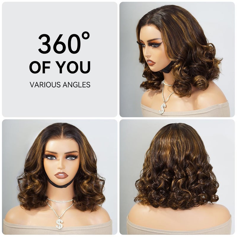 mscoco Bob Wig Human Hair 6Ã—5 Glueless Wigs Human Hair Pre Plucked Pre Cut 180% Density Closure Highlight Wig Human Hair for Black Women 1B/2/30 Wear and Go Honey Blonde Bob Wig 12inch - Image 4