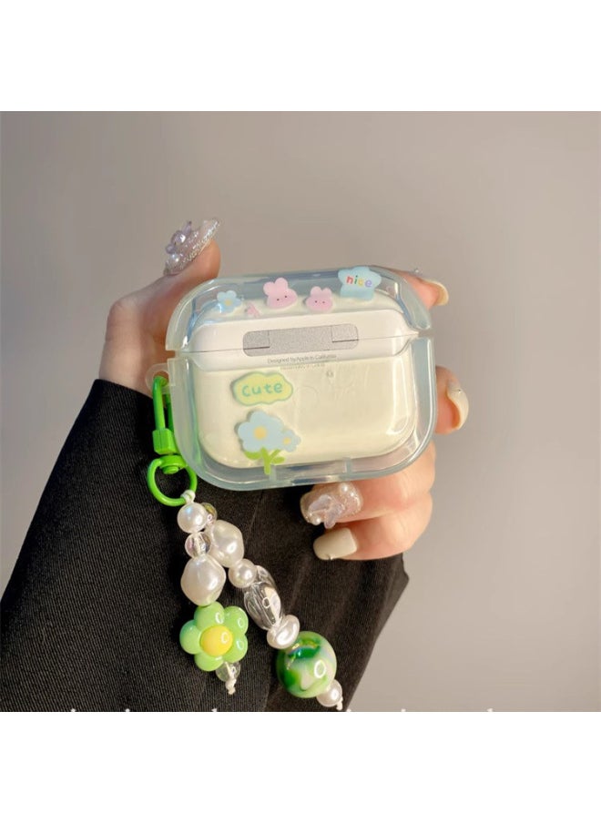 Generic Ins Small Fresh Green Flower Suitable For Airpods4 For Apple Pro2 Protective Case 3 Generation Silicone Soft Case For Earphones-Color:With Chain-Applicable Models:Airpods Pro  - Image 4
