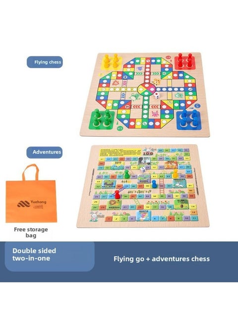 Multi-functional One Chessboard Flying Chess Checkers Backgammon Go Card Beasts Chess Children's Toys Foreign Trade-Color:Double-sided [flying Chess + Adventure Chess]