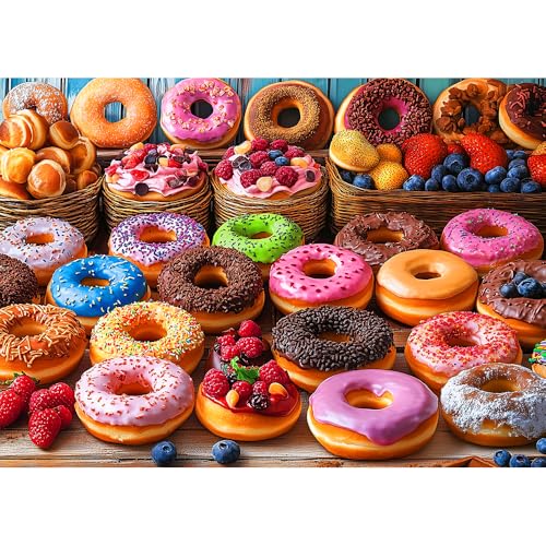 Moruska Donut Jigsaw Puzzle 1000 Piece for Adults Colorful Donut Puzzles Sweet Dessert - Image 1
