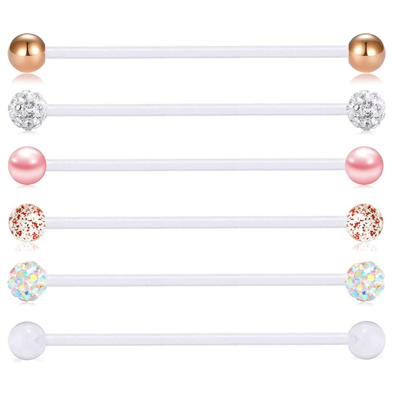 FECTAS 14G Industrial Barbells Cartilage Piercing Flexible Bar Helix-Conch Piercing Bar 6PCS 1 1/4in(32mm)