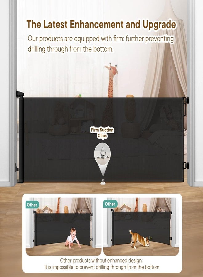 BBsecure Retractable Baby Gate, 55" Wide Mesh Pet Gate with Anti-Crawling Hook, Safety Lock, One-Hand Operation, 34" Tall Baby Gate for Stairs, Doorways, Hallways, Garage, Indoor Outdoor, Black - Image 3