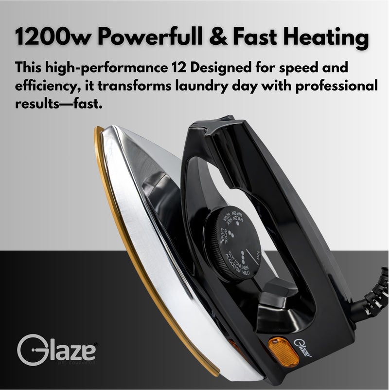 جليز مكواة كهربائية 1200 واط – مكواة ملابس قوية الاستخدام مع لوح سيراميك وفولاذ مقاوم للصدأ، تسخين سريع، تحكم بدرجة الحرارة قابلة للتعديل، مؤشر ضوئي، قبضة مريحة، سلك دوّار، وضمان 5 سنوات. - Image 4