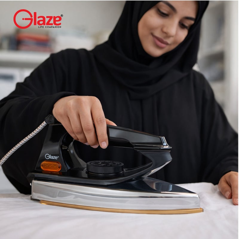 جليز مكواة كهربائية 1200 واط – مكواة ملابس قوية الاستخدام مع لوح سيراميك وفولاذ مقاوم للصدأ، تسخين سريع، تحكم بدرجة الحرارة قابلة للتعديل، مؤشر ضوئي، قبضة مريحة، سلك دوّار، وضمان 5 سنوات. - Image 2