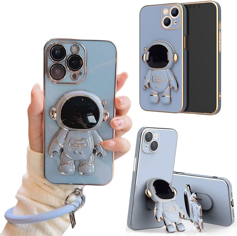 woobles 6D Plating Astronaut Hidden Stand Case Cover for iPhone 11/12/13 Pro Max, Astronaut Phone Case with Stand Lens Film Protective Cover, Astronaut Phone Case Stand (for iPhone 12Pro, Blue) for iPhone 12Pro Blue - Image 1