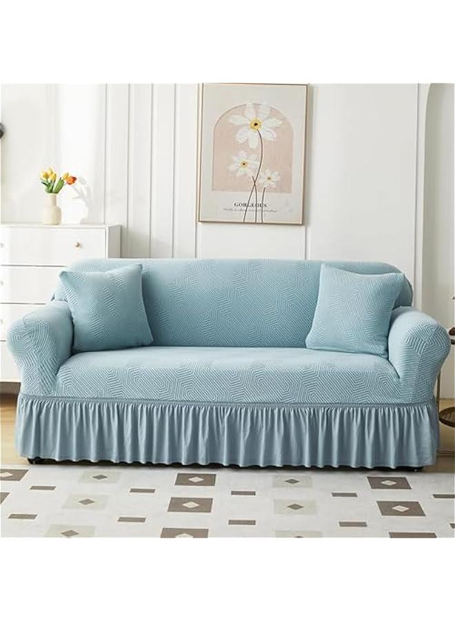ميكسد غطاء أريكة مع تصميم تنورة قابل للتمدد من قماش السباندكس الناعم غير قابل للانزلاق، واقي أثاث قابل للغسل مع فوم مضاد للانزلاق وحبل مطاطي سميك للأطفال من بايبي (لون أزرق هيز، 4 مقاعد) - Image 1