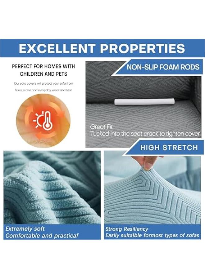 ميكسد غطاء أريكة مع تصميم تنورة قابل للتمدد من قماش السباندكس الناعم غير قابل للانزلاق، واقي أثاث قابل للغسل مع فوم مضاد للانزلاق وحبل مطاطي سميك للأطفال من بايبي (لون أزرق هيز، 4 مقاعد) - Image 3
