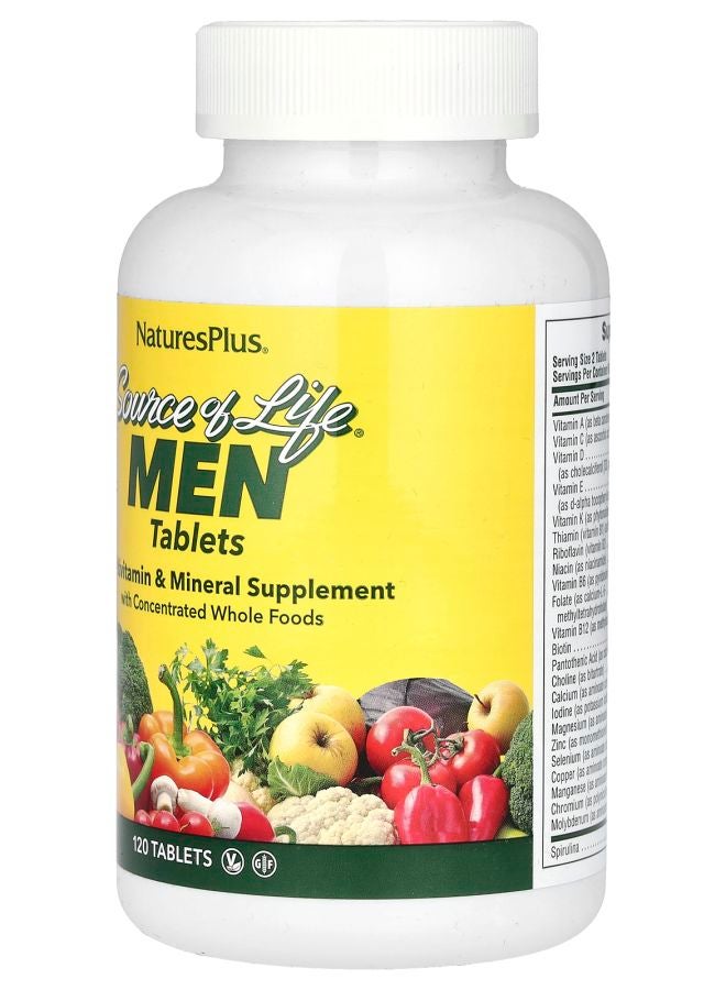 NaturesPlus Source of Life Men Multivitamin & Mineral Supplement with Concentrated Whole Foods Iron-Free 120 Tablets - Image 2