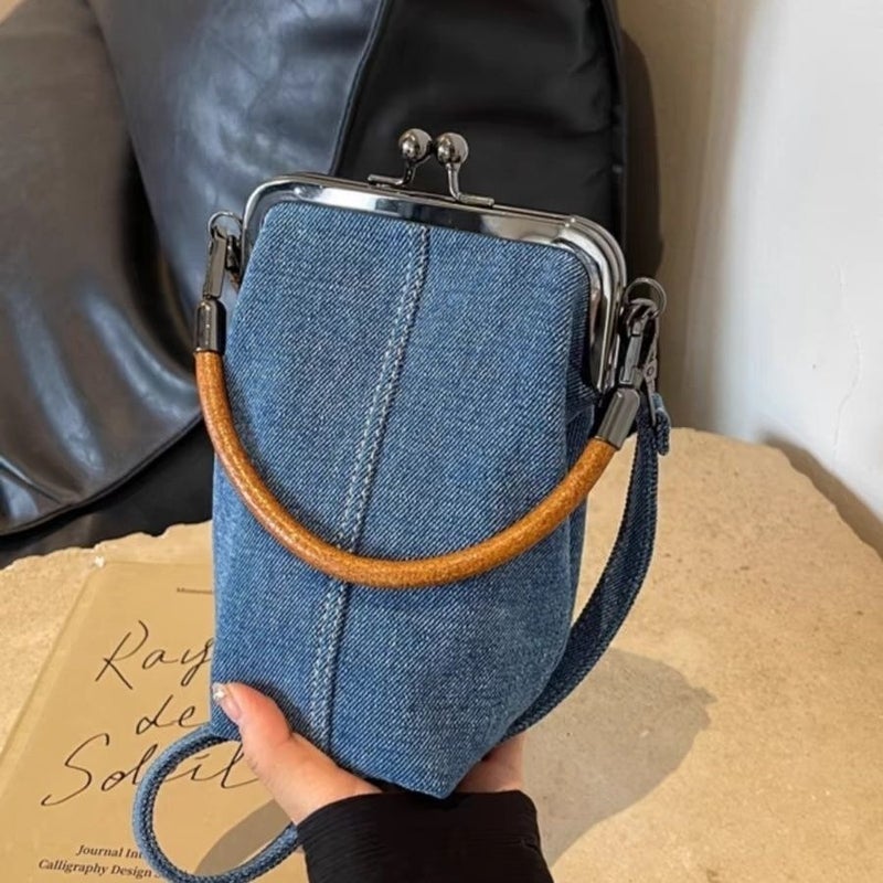 New Original Denim Bag Mobile Phone Bag Crossbody Bag Literary Handbag Versatile Commuting Handmade Women'S Bag - Image 3