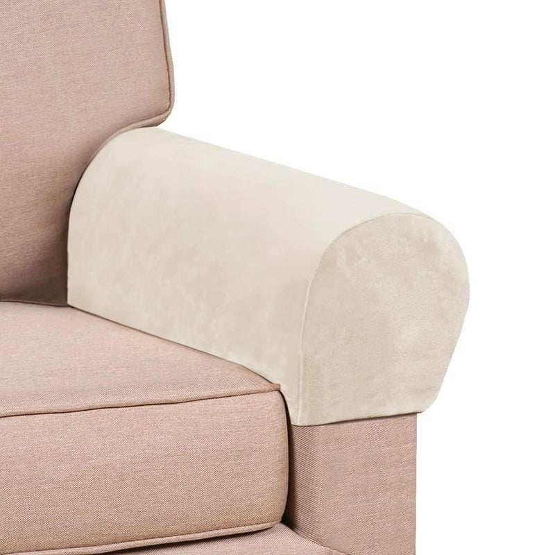 Soft Sofa Armrest Covers SkinFriendly Stretch Polyester Armrest Covers Comfortable Scratch Resistant Sofa Armrest Cover for Square ArmrestCurved ArmrestReclining Armrest One PairIvory