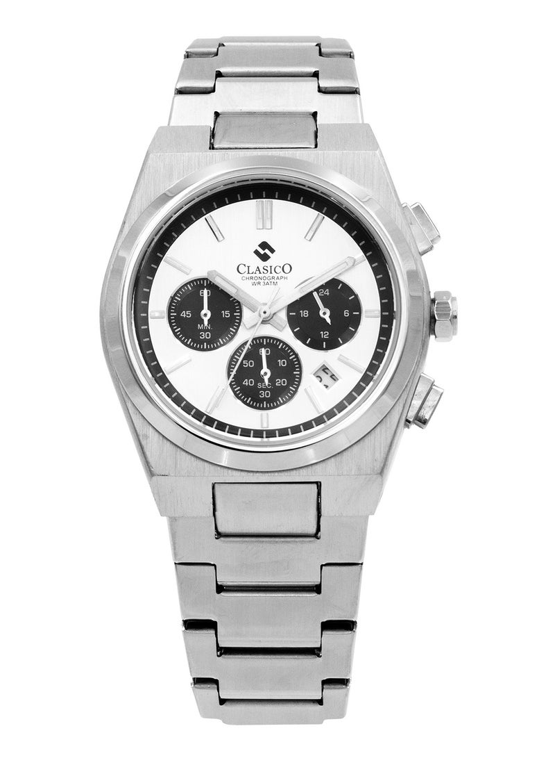 Clasico Eclipse Couple Edition – Silver Radiance with Dial Detailing – 6-Hands Chronograph Watch with Steel Strap – Waterproof Design – Watch Gift Set 40mm & 32mm  - Image 3