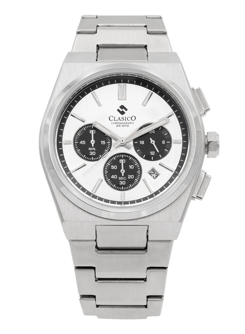 Clasico Eclipse Couple Edition – Silver Radiance with Dial Detailing – 6-Hands Chronograph Watch with Steel Strap – Waterproof Design – Watch Gift Set 40mm & 32mm  - Image 4