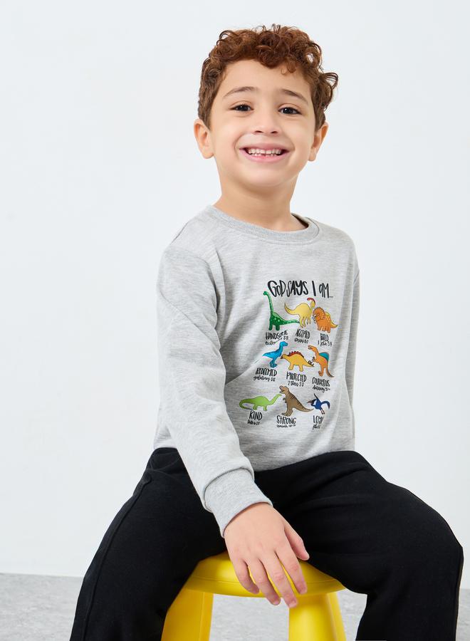 Styli Boys Grey Dinosaur Print Sweatshirt - Image 1