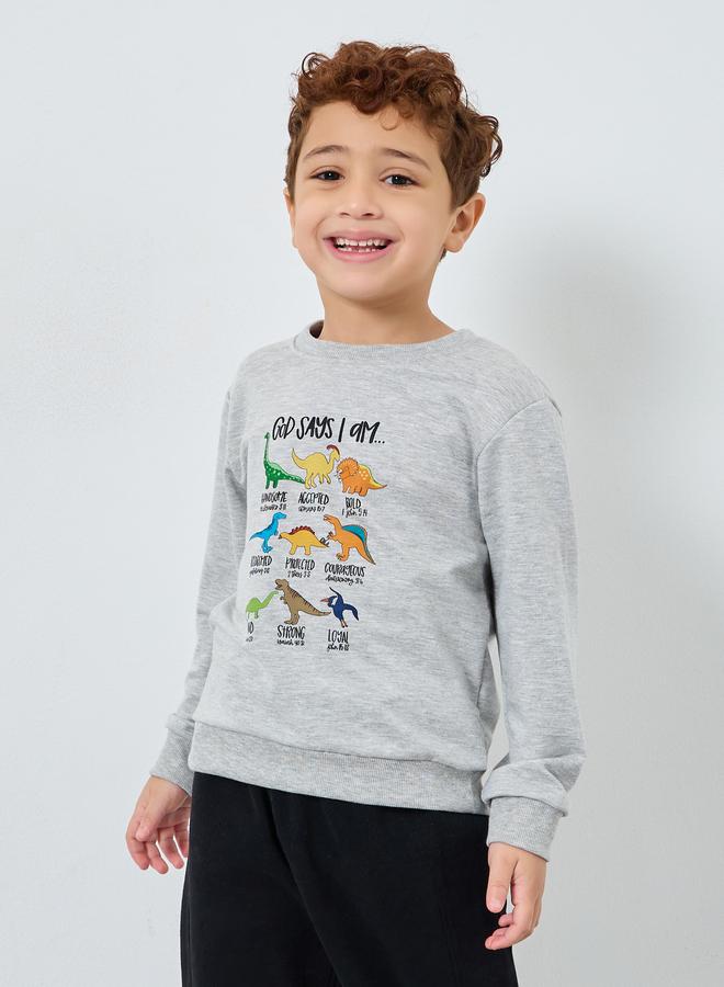 Styli Boys Grey Dinosaur Print Sweatshirt - Image 2