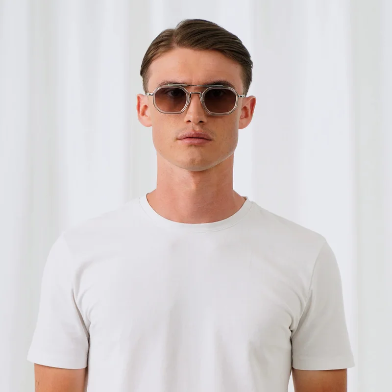Explicit Poets Explicit Poets Unisex Vex Silver & Clear-Gradient Gray Stylish Sunglasses, A21EP3