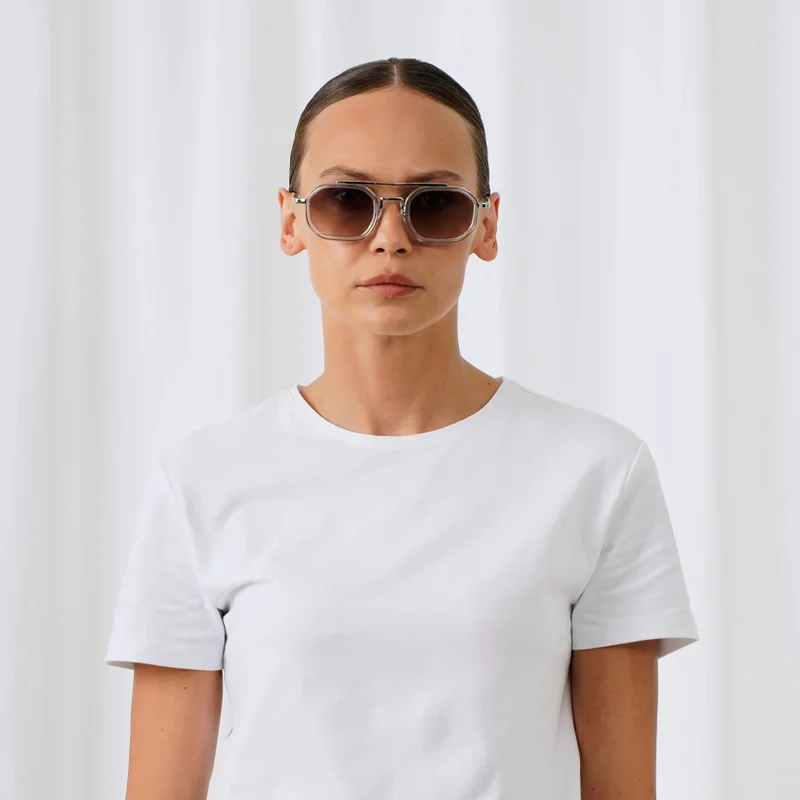 Explicit Poets Explicit Poets Unisex Vex Silver & Clear-Gradient Gray Stylish Sunglasses, A21EP3