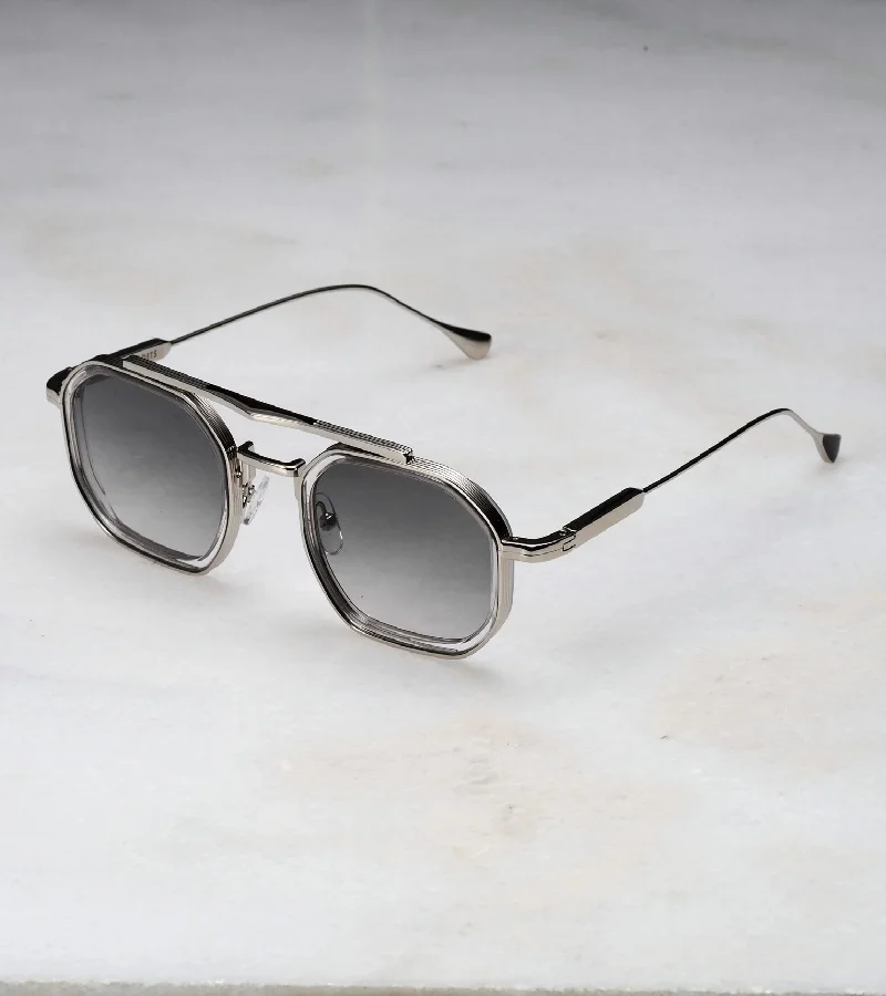 Explicit Poets Explicit Poets Unisex Vex Silver & Clear-Gradient Gray Stylish Sunglasses, A21EP3