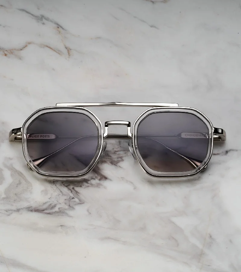 Explicit Poets Explicit Poets Unisex Vex Silver & Clear-Gradient Gray Stylish Sunglasses, A21EP3