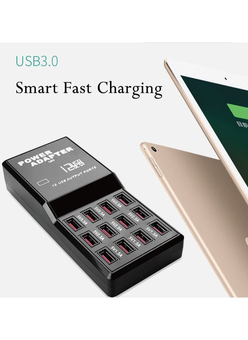 USB 12 Port Multi Charger, Charge Your Phone, Headphone, Game Controller All at the Same Time for Home and Travel the Perfect Power Charging Station for the Complete Family