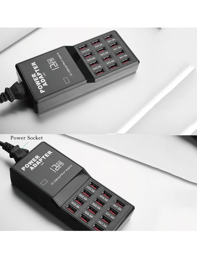 USB 12 Port Multi Charger, Charge Your Phone, Headphone, Game Controller All at the Same Time for Home and Travel the Perfect Power Charging Station for the Complete Family