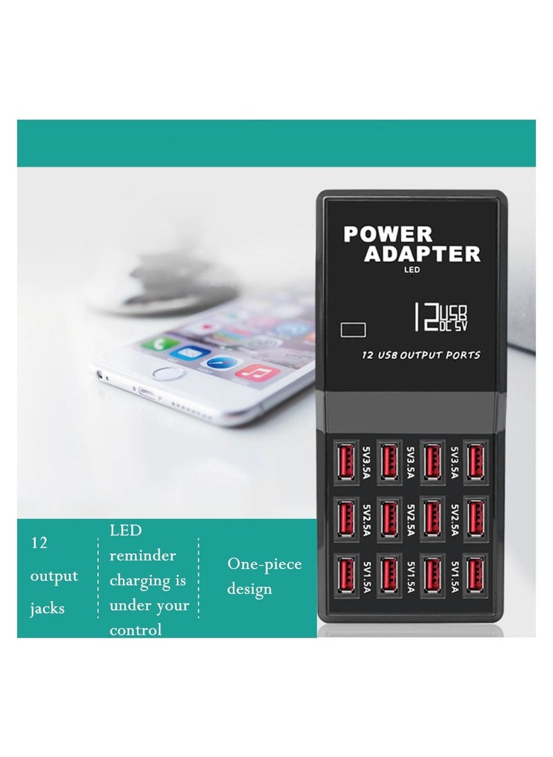 USB 12 Port Multi Charger, Charge Your Phone, Headphone, Game Controller All at the Same Time for Home and Travel the Perfect Power Charging Station for the Complete Family