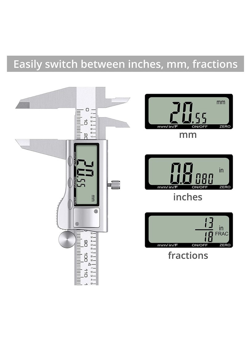 Generic - Digital Caliper 6 Inch Measuring Tool Stainless Steel Vernier Caliper Digital Micrometer with Large LCD Screen Auto-Off Feature Inch/Metric Conversion Measuring Tool Caliper - Image 1