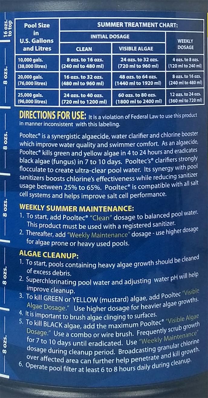 EasyCare 30064 PoolTec Algaecide, Clarifier and Chlorine Salt Cell Booster, 64 oz. Bottle - Image 2
