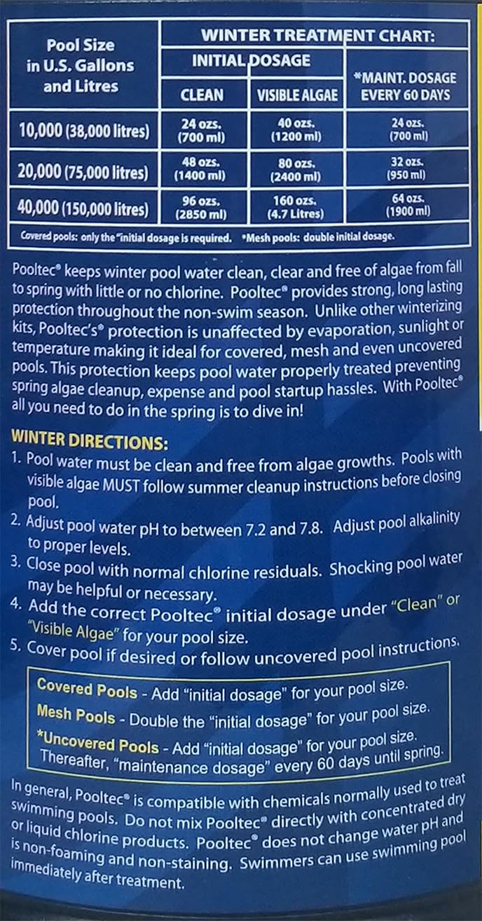 EasyCare 30064 PoolTec Algaecide, Clarifier and Chlorine Salt Cell Booster, 64 oz. Bottle - Image 3