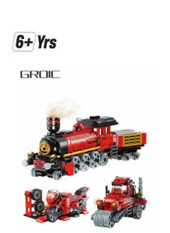 GROIC 3 In 1 Toy Building Set, Boy Train Building Set, Creative Stem Toys For Kids, Train Tractor Motorcycle Blocks, Creative Kids Gifts  - Image 1