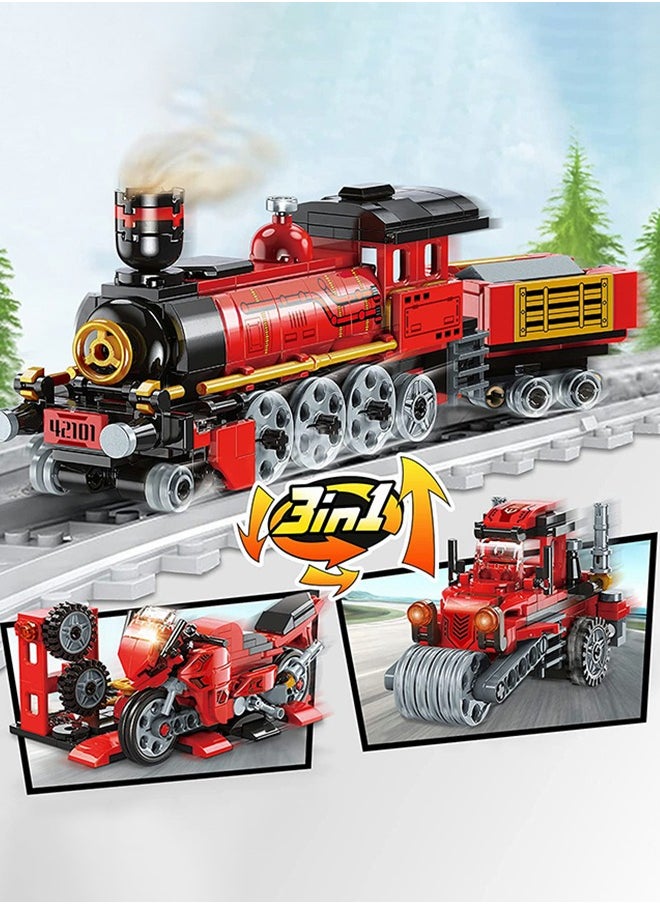 GROIC 3 In 1 Toy Building Set, Boy Train Building Set, Creative Stem Toys For Kids, Train Tractor Motorcycle Blocks, Creative Kids Gifts  - Image 2