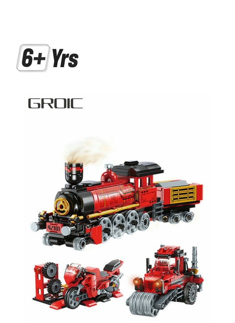 GROIC 3 In 1 Toy Building Set, Boy Train Building Set, Creative Stem Toys For Kids, Train Tractor Motorcycle Blocks, Creative Kids Gifts  - Image 1