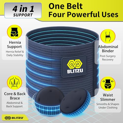BLITZU Umbilical Hernia Belt for Men & Women, Abdominal Binder Adjustable Truss Support with 2 Compression Pads for Naval, Ventral, Incisional, Epigastric, Belly Button Hernias, Pre Post Surgery L-XL - Image 2