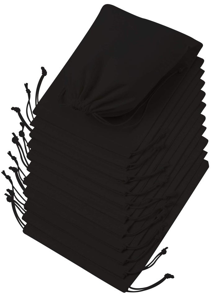 BLACK COTTON AWSTRING BAGS FOR STORAGE WAROBE TRAVEL AND HOUSEHOLD ORGANIZATION 8 X 10 INCH 12 PACK