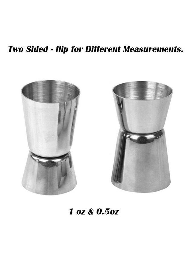 SourceTon - 5 Pack Stainless Steel Liquor Pour Spouts Set & 2 Double Jiggers Sourceton 5 Liquor Pour Spouts + 5 Dust Caps Covers + 2 Cleaning Brush + 2 Double Jiggers For Cocktail Making - Image 1