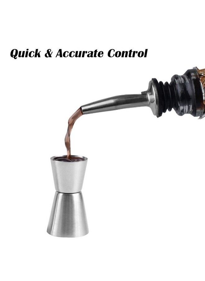 SourceTon - 5 Pack Stainless Steel Liquor Pour Spouts Set & 2 Double Jiggers Sourceton 5 Liquor Pour Spouts + 5 Dust Caps Covers + 2 Cleaning Brush + 2 Double Jiggers For Cocktail Making - Image 1