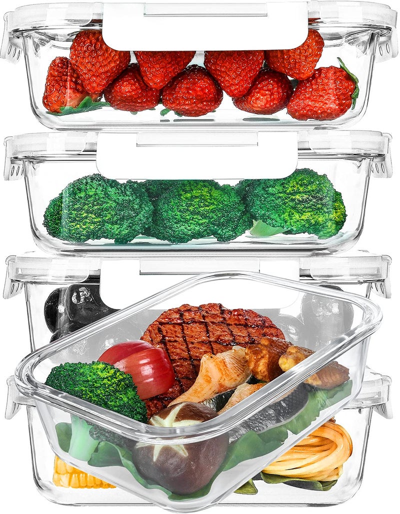 M MCIRCO [5-Packs, 36 Oz.] Glass Meal Prep Containers with Locking Lids Glass Food Containers,Airtight Lunch Container,Microwave, Oven, Freezer and Dishwasher (4.5 Cup, White) - Image 1