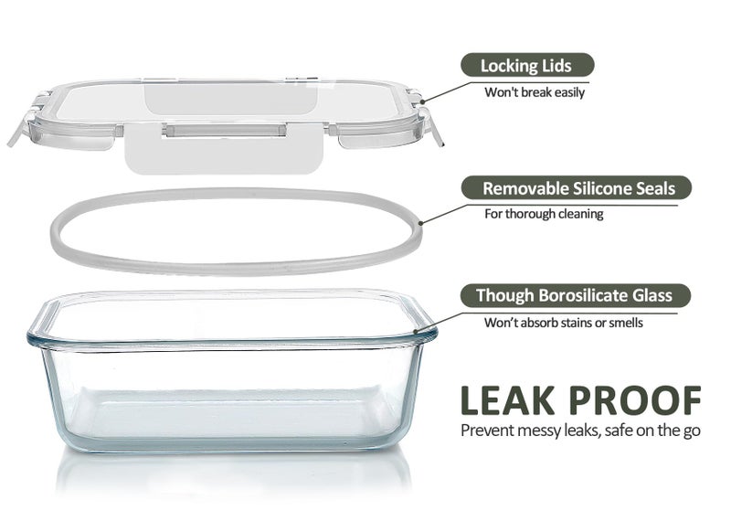 M MCIRCO [5-Packs, 36 Oz.] Glass Meal Prep Containers with Locking Lids Glass Food Containers,Airtight Lunch Container,Microwave, Oven, Freezer and Dishwasher (4.5 Cup, White) - Image 3