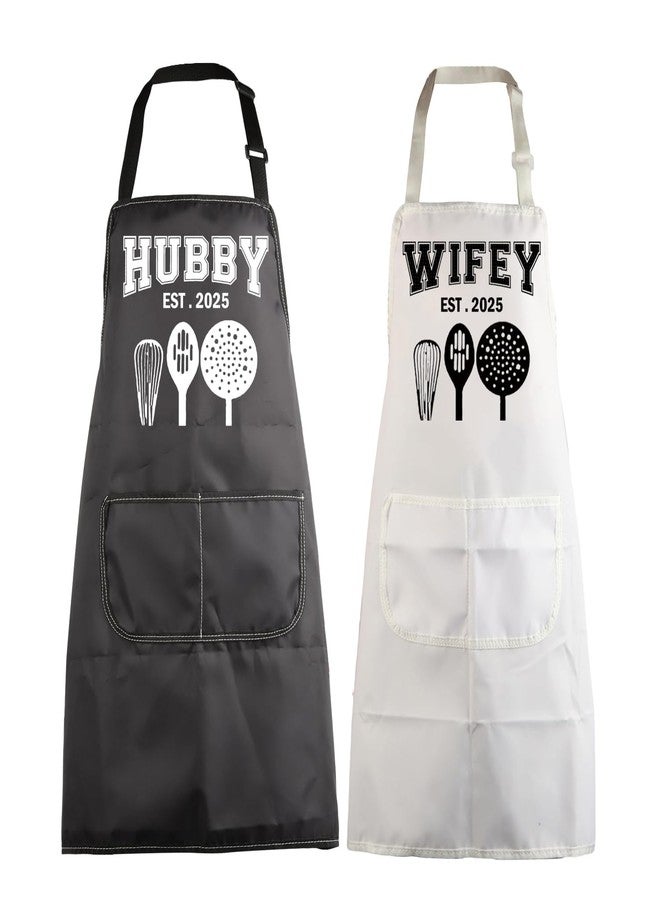 MBMSO Hubby Wifey Cooking Aprons for Couples Apron Sets Hubby and Wifey Est 2025 Wedding Gift for Newlywed His and Hers Apron (Hubby&Wifey Apron-Sets) - Image 1
