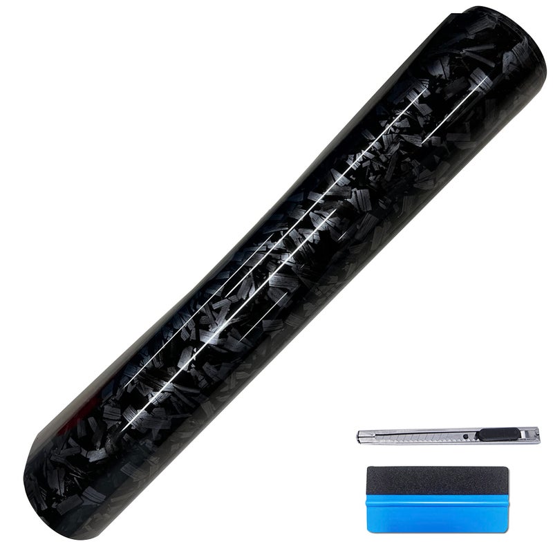 لفائف لزلي ران من ألياف الكربون المزورة اللامعة باللون الأسود مع ملصقات لإطلاق الهواء 165 قدم × 35 قدم